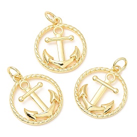 Rack Plating Brass Pendants, Long-Lasting Plated, with Jump Ring, Lead Free & Cadmium Free, Ring with Anchor Charm