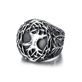 Ретро 316 кольца на палец «Древо жизни» из нержавеющей стали, широкая полоса кольца