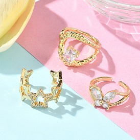 Латунные кольца-манжеты с микропаве и прозрачным цирконием для женщин, реальный 18 k позолоченный