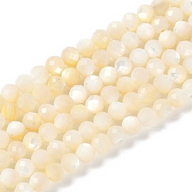 Natural White Shell Beads Strands, Faceted, Grade A, Round