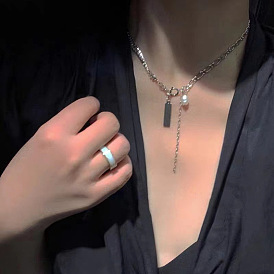Collier harajuku carré zircon - minimaliste, , luxueux, perle, branché, chaîne de clavicule.