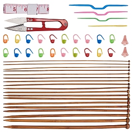 Kits de tejer diy gorgecraft, con cinta métrica suave, tijeras de acero inoxidable, agujas de tejer de punto de cable de plástico abs, bambú agujas puntiagudas individuales