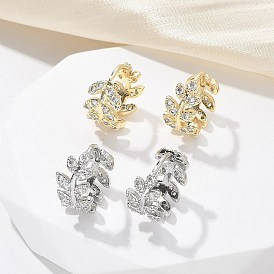 Серьги-кольца из латуни с прозрачным кубическим цирконием, лист