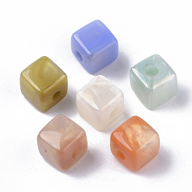 Opaque Acrylic Beads, with Gold Sand, Two Tone, Cube