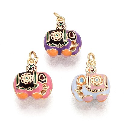 Латунь эмаль подвески, слон, с целью перехода в кольце, реальный 18 k позолоченный