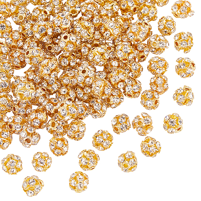 100 шт латунные бусины со стразами, круглые