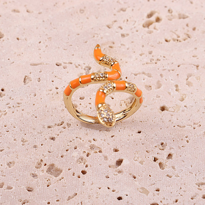 Colorful Snake-shaped Oil Drop Ring for Women, 18K Gold Plated Open-ended Fashion Ring
