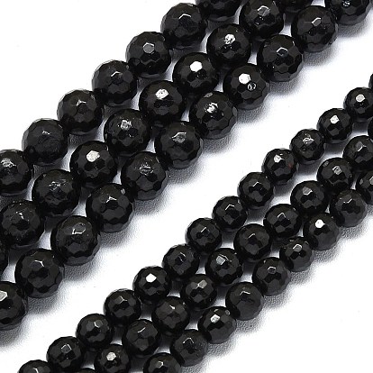 Натуральный черный турмалин бисер нитей, граненый (128 граней), круглые