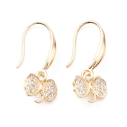 Crochets de boucle d'oreille en zircone cubique pavée en laiton à placage de crémaillère, avec boucle verticale, sans cadmium et sans plomb, bowknot