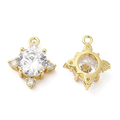 Brass Pave Cubic Zirconia  Pendants, with Jump Ring, Long-Lasting Plated, Lead Free & Cadmium Free, Flat Round