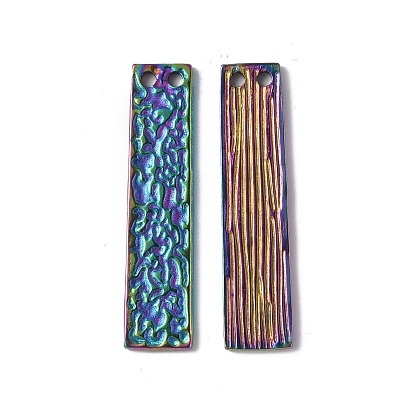 Ion Plating(IP) 304 Stainless Steel Pendants, Textured, Rectangle Charm