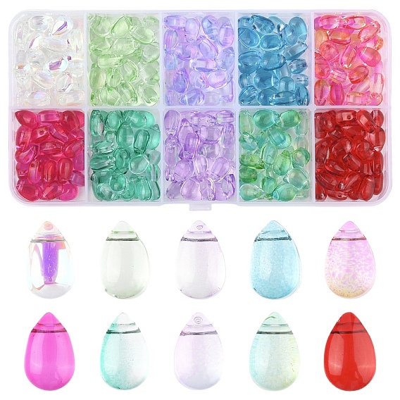 300 шт 10 цвета прозрачные стеклянные бусины, сверху просверленные бусы, слеза