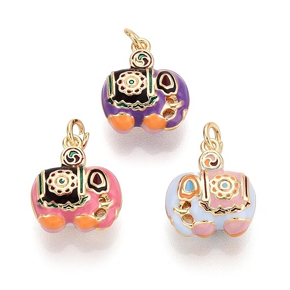 Латунь эмаль подвески, слон, с целью перехода в кольце, реальный 18 k позолоченный