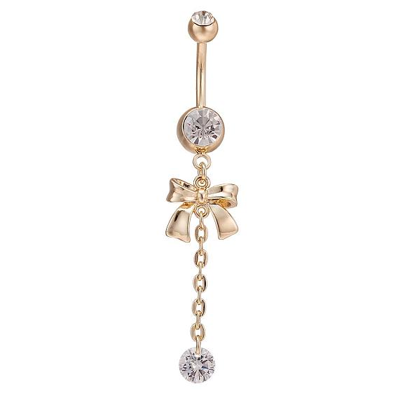 Piercingschmuck echt 18 k vergoldet Messing Strass Bowknot Nabel Ring Bauch Ringe, 60x12 mm
