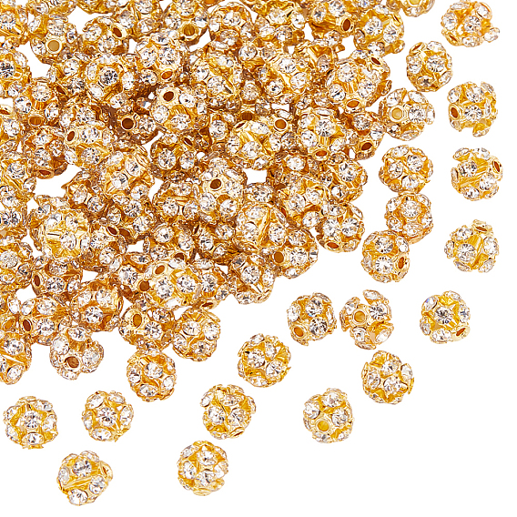 100 шт латунные бусины со стразами, круглые