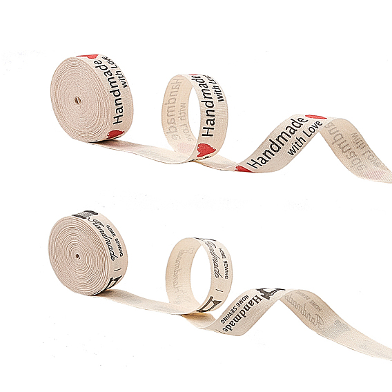 Word Printed Cotton Ribbon, Garment Accessories, with Word Handmade with Love
