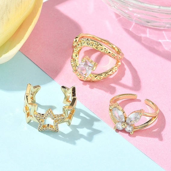 Латунные кольца-манжеты с микропаве и прозрачным цирконием для женщин, реальный 18 k позолоченный