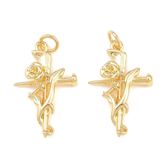 Латунные подвески, Подвески в виде креста и розы, долговечные, с покрытием., стойки покрытие, без свинца и без кадмия