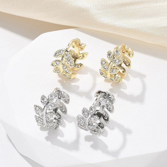 Серьги-кольца из латуни с прозрачным кубическим цирконием, лист