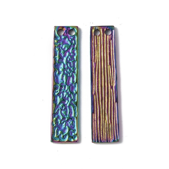 Ion Plating(IP) 304 Stainless Steel Pendants, Textured, Rectangle Charm