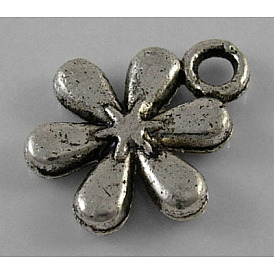 Tibetan Style Alloy Charms, Lead Free and Cadmium Free, Flower, 13x11x2.5mm, Hole: 2.5mm