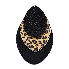 Halloween Theme Imitation Leather Pendant, with Iron Jump Ring, Triple Layer Teardrop with Leopard Skin Print