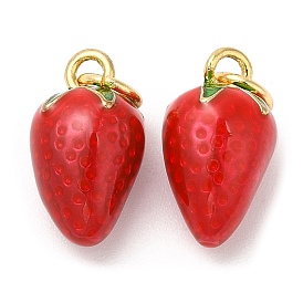 Brass Enamel Charms, with Jump Rings, Real 18K Gold Plated, Cadmium Free & Lead Free, Long-Lasting Plated, Strawberry