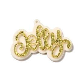 Opaque Acrylic Pendants, with Paillette, Word Jolly Charm