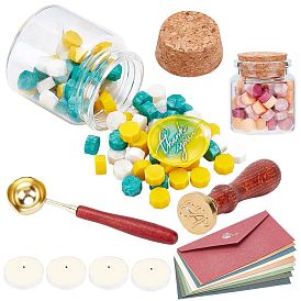 CRASPIRE DIY Wax Seal Stamp Kits, Including Sealing Wax Particles, Candle, Beech Wood Handle, Brass Spoon & Stamp Head, Paper Envelope