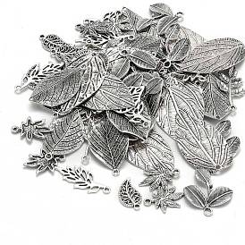 Mixed Style Tibetan Style Alloy Leaf Pendants, 19~47x10~26x2~4mm, Hole: 2~4mm, about 50pcs/100g