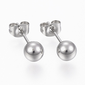 201 Stainless Steel Ball Stud Earrings, Hypoallergenic Earrings, with 316 Surgical Stainless Steel Pins
