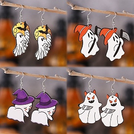 Halloween Wood Earrings, with Stainless Steel Earrings Hook