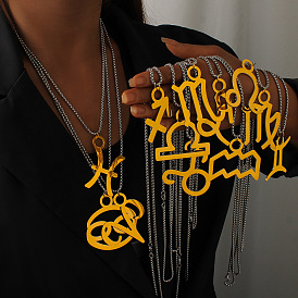 Панк-стиль 304 Подвески из нержавеющей стали с изображением двенадцати созвездий и цепочками из нержавеющей стали в форме коробки, реальный 18 k позолоченный
