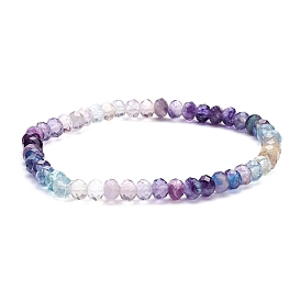 5mm Natural Fluorite Faceted Round Bead Stretch Bracelet for Girl Women