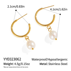 Круглые серьги-гвоздики из нержавеющей стали, с пресноводным жемчугом, золотые