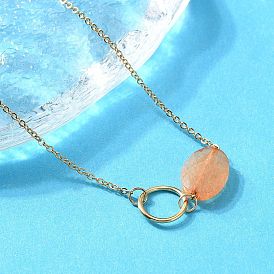 304 Овальные звенья цепи из нержавеющей стали и окрашенного натурального белого нефрита для женщин, ионное покрытие (ip), золотые