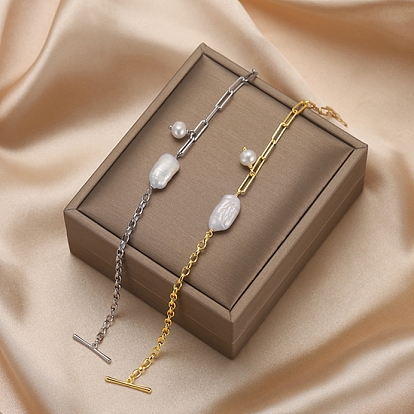 925 en argent sterling bracelets de charme, bracelets trombones et chaînes pour femmes, avec des perles d'eau douce naturelles