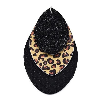 Halloween Theme Imitation Leather Pendant, with Iron Jump Ring, Triple Layer Teardrop with Leopard Skin Print