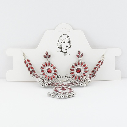 Комплекты из серег-гвоздиков и ожерелий с подвесками в стиле ретро со стразами, цветок