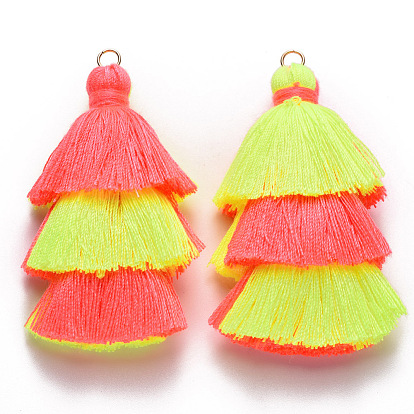 Cotton Tassel Big Pendant Decorations, with Light Gold Plated Iron Jump Rings