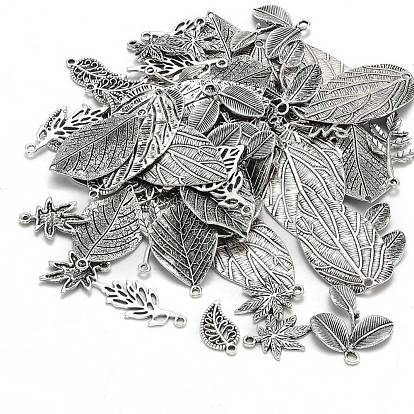 Mixed Style Tibetan Style Alloy Leaf Pendants, 19~47x10~26x2~4mm, Hole: 2~4mm, about 50pcs/100g