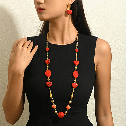 Модные серьги-гвоздики из сплава с бусинами в форме сердца, длинные цепочки и ожерелья для женщин в подарок.