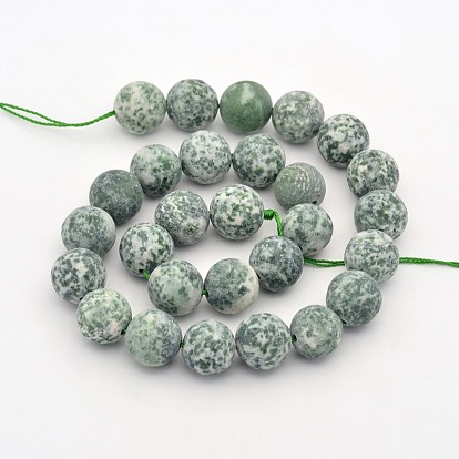 Frosted Round Natural Green Spot Jasper Beads Strands