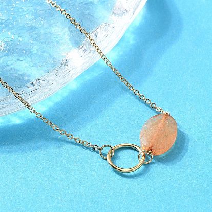 304 Овальные звенья цепи из нержавеющей стали и окрашенного натурального белого нефрита для женщин, ионное покрытие (ip), золотые