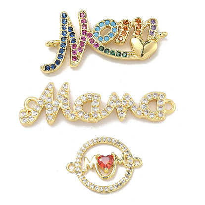 Подвески-шармы из латуни с микропаве и кубическим цирконием ко Дню матери, надпись «Мама, мама», соединительные элементы., стойки покрытие, долговечный, без кадмия и без свинца, золотые