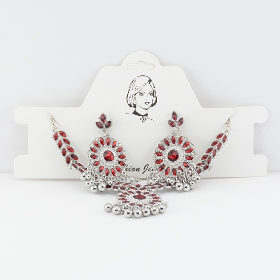 Комплекты из серег-гвоздиков и ожерелий с подвесками в стиле ретро со стразами, цветок