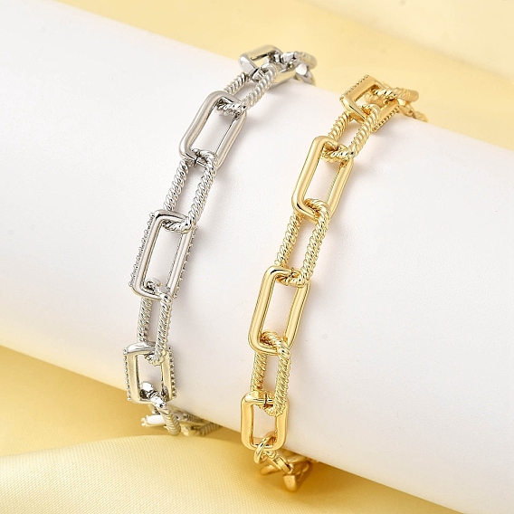 Браслеты из латунной цепочки для женщин, прямоугольные, с кубического циркония, долговечный, стойки покрытие, без свинца и без кадмия