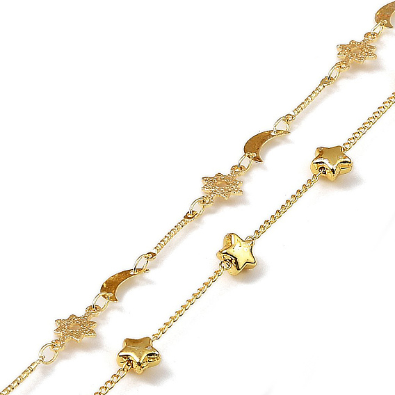 Латунные цепные цепи, с имитацией жемчуга из АБС и стеклом, несварные, без кадмия, без никеля и без свинца, с катушкой