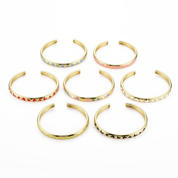 Butterfly Enamel Cuff Bangle, Real 18K Gold Plated Brass Thin Open Bangle for Women, Nickel Free