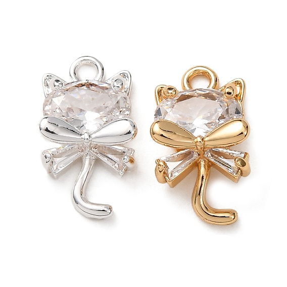 Латунь с кубическим цирконием подвеской, подвески в форме кошки, прозрачные